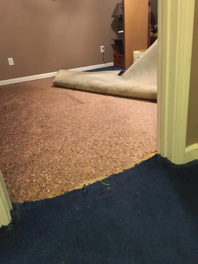 Carpet pad removal revealing water damage during Drying & Dehumidification in Schofield Barracks